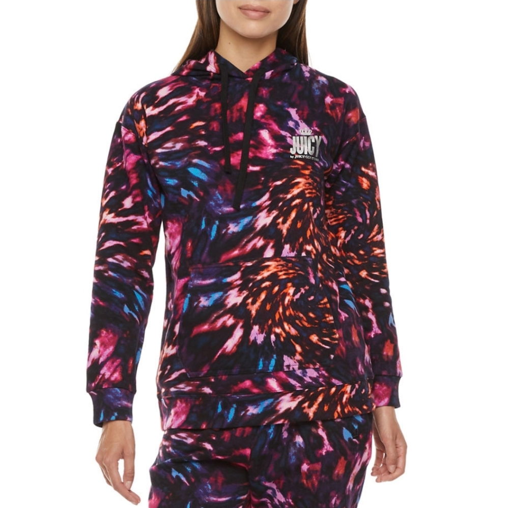 Juicy Couture French Terry Women's Long Sleeve Hoodie Small TieDye Swirl NWT